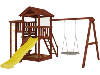 Детская игровая площадка Мастер-3 с качелями Гнездо 1 метр Махагон