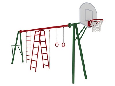 Спортивный комплекс шведская стенка, турник, кольца, канат, щит баскетбольный - вид 1