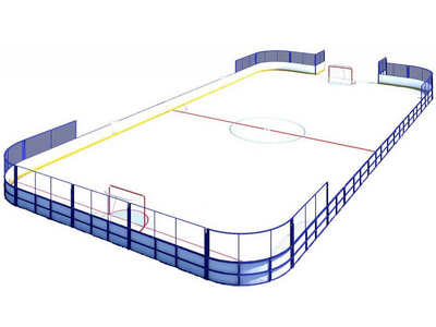 Хоккейный корт обшитый стеклопластиковыми листами, сетка рабица за воротами - вид 1