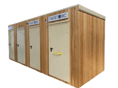Туалетный модуль Парковый с отделкой из планкена (для подключения к воде и канализации) - вид 1